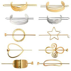 Set of 10 Silver and Gold Bun Cuffs and Hair Pins